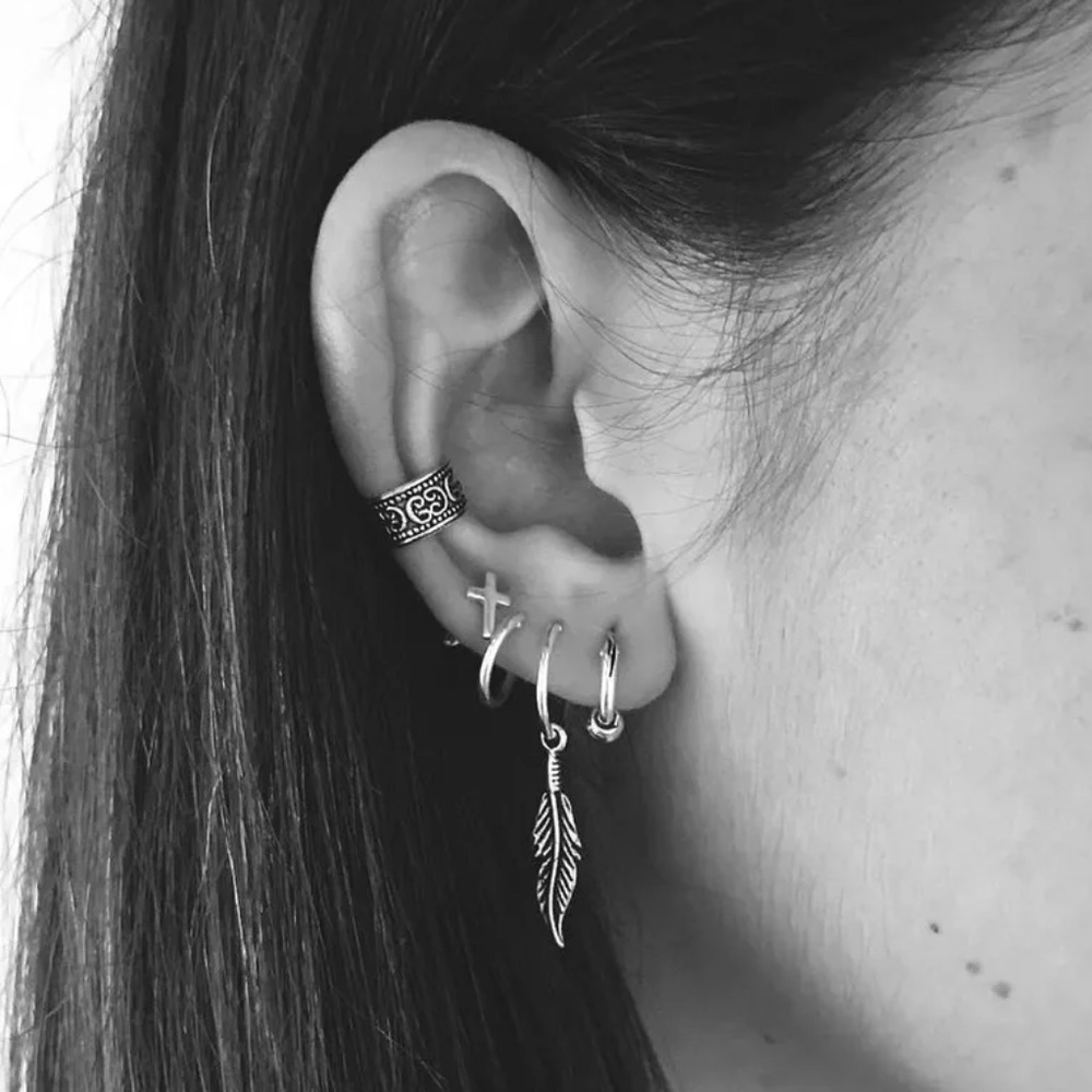 2/$10 NEW! Bohemian Feather Cross Leaf Earring Stud Set Cute Dainty Pendant